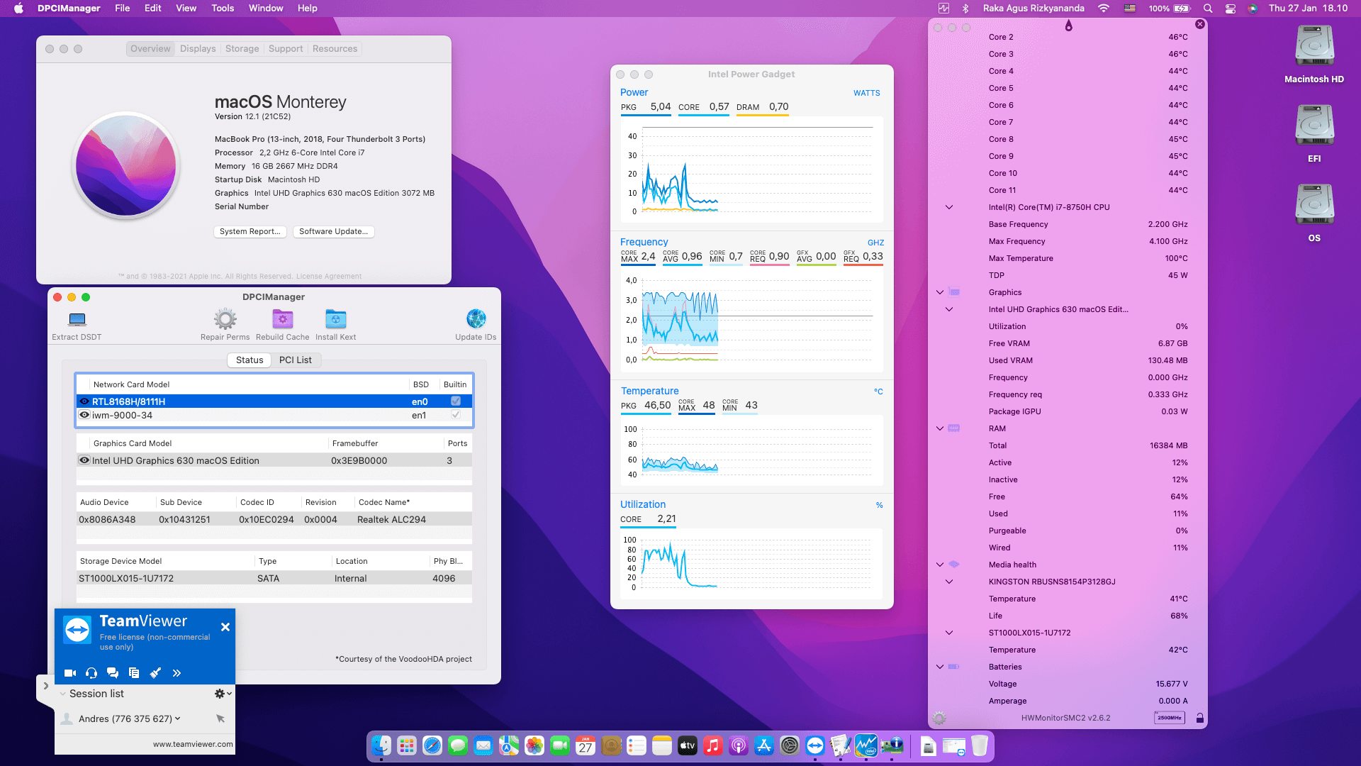 Success Hackintosh macOS Monterey 12.1 Build 21C52 in Asus ROG Strix HERO II GL504GM-ES029T
